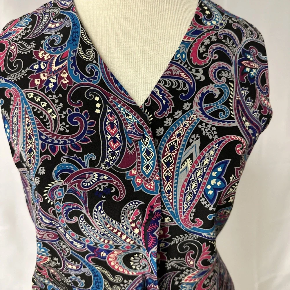 VTG Casual Corner Intricate Bohemian Paisley Vest Women's Sz S   100% Silk